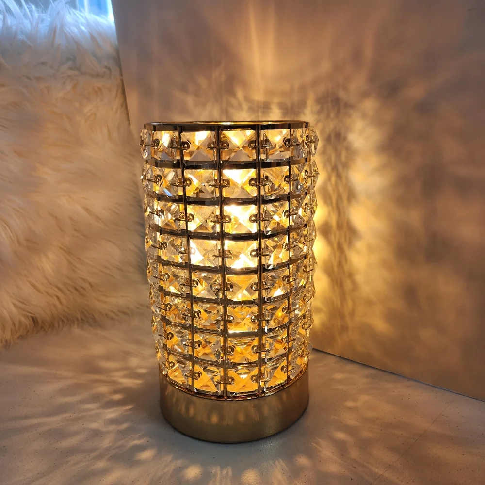Gold Crystal Diamond Type Desk Lamp Shade Vanity Bedroom Light Home Decor Luxury - Picture 4 of 11